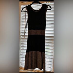 Laundry By Shelli Segal Black & Metallic Bronze Sleeveless Midi Dress
